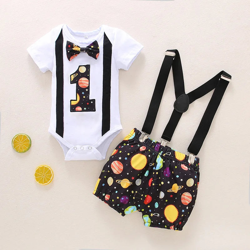 1 YR Romper Suspender Shorts Birthday Outfits Toddler Clothing
