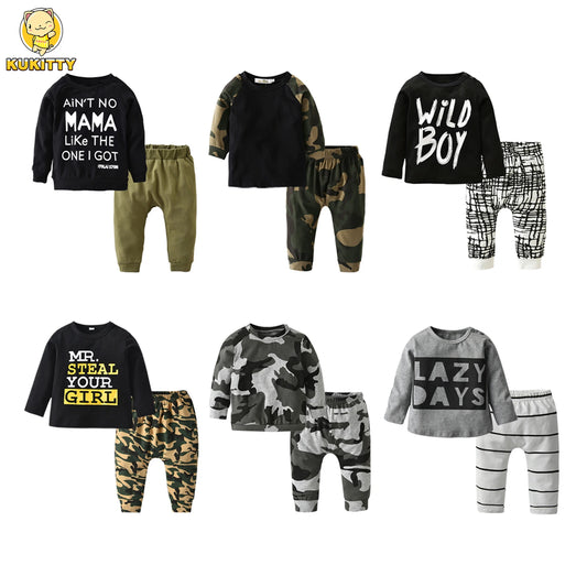Letter Printed Long Sleeve Top and Casual Pants 2PCS Toddler Outfit