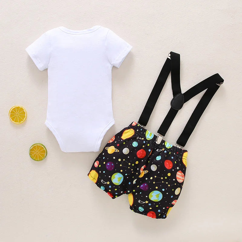 1 YR Romper Suspender Shorts Birthday Outfits Toddler Clothing