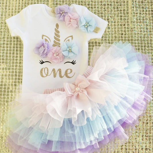 1st Birthday Outfits Baby Girl Clothes  Ballet Skirts with Headband Cotton Romper